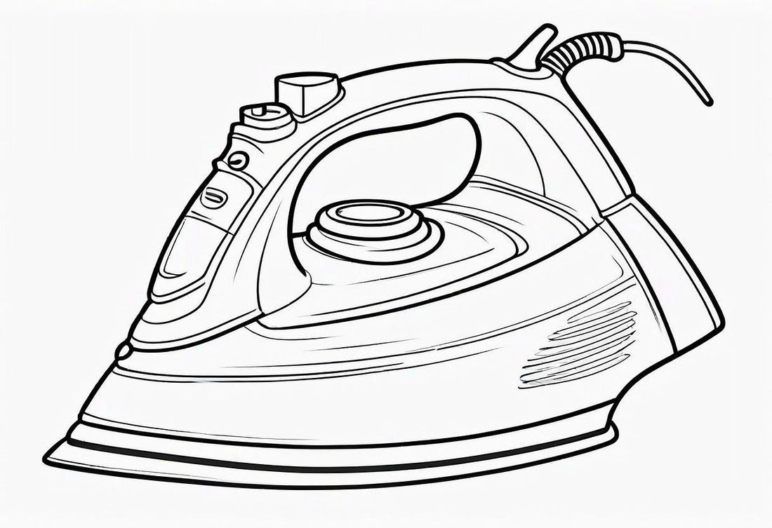 Illustration eines Bügeleisens – Symbolbild für das Bügeln von Stoffen, Aufbügeln von Patches und Textilveredelung. Perfekt für DIY, Mode und kreative Designs.